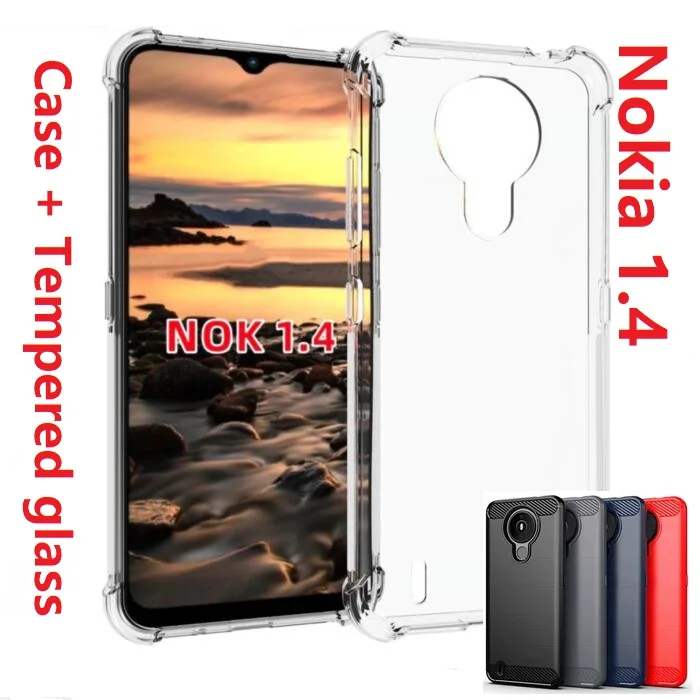 Прозрачный чехол для Nokia 1 4 + закаленное стекло мягкая гелевая Кожа Прозрачная