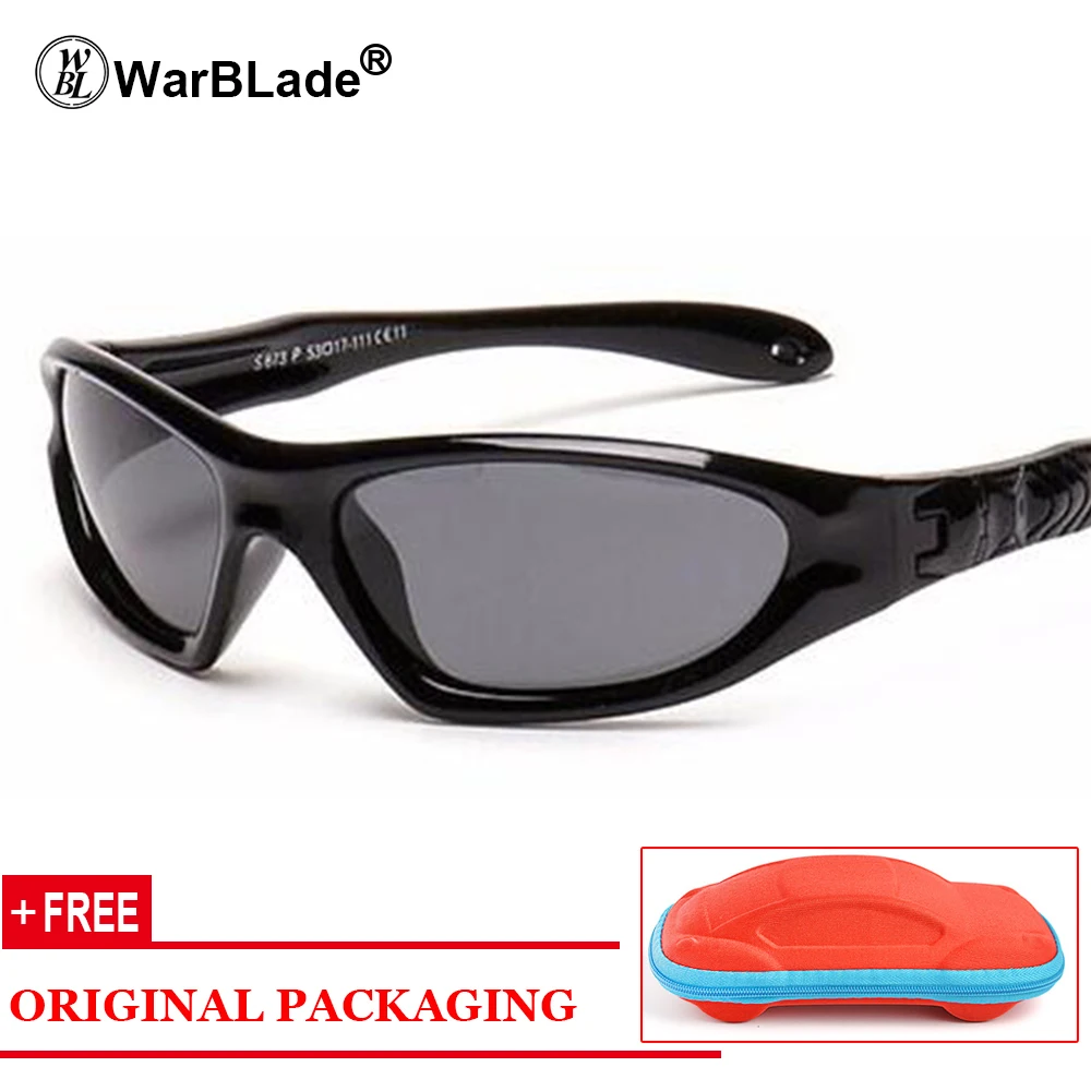 Резиновые поляризационные солнцезащитные очки для детей, яркие цвета, гибкие солнцезащитные очки для мальчиков и девочек, безопасные качественные очки с футляром WarBLade - Цвет линз: brigth black