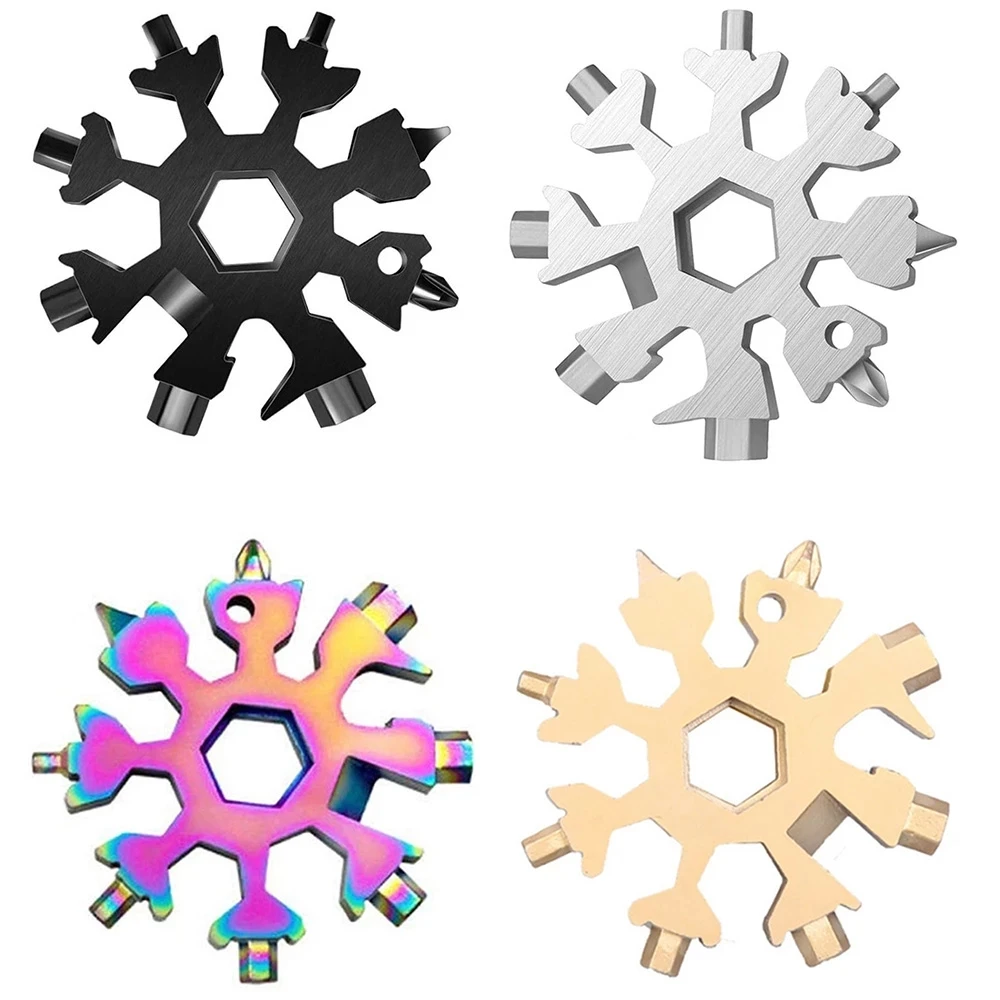 

Snowflake Tool 18-in-1Key Ring Spanner Carbon Steel For Multipurpose Camp Outdoor Survive Snowflake Multi Pocket Tool Hex Wrench