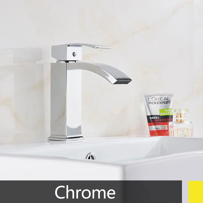 Chrome Хром/шар/матовый/Золотой смеситель для раковины водопад кран Носик горячая холодная палуба крепление Смеситель кран кухня умывальник смесители - Цвет: Chrome