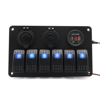 

12V/24V Waterproof Boat Marine 6Gang LED Rocker Switch Panel Circuit Breaker