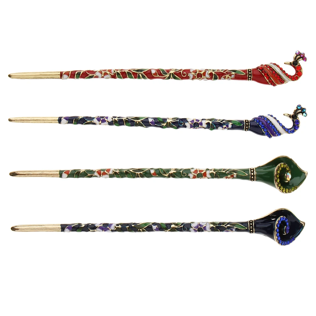 Fashion Hair Decorative Chinese Traditional Style Women  Hair Stick Hairpin Hair Making Accessory with Rhinestones