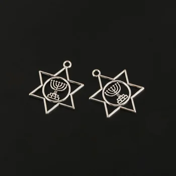 

20pcs Charms Judaism Menorah Star Of David Silver Color Pendant For Jewelry Making DIY Handmade Craft Accessories