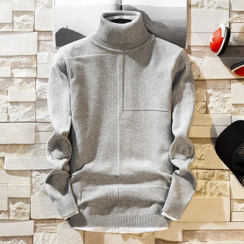 Light gray Однотонный пуловер с высоким воротом, мужской свитер, осенний и зимний вязаный свитер, модная Повседневная зимняя одежда - Цвет: Light gray