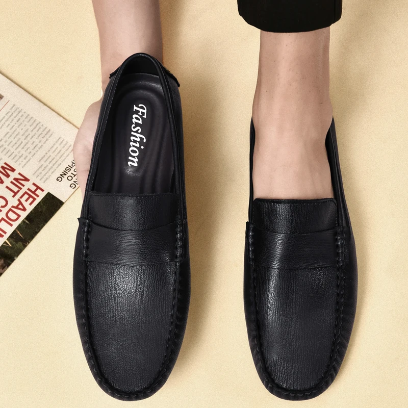 Genuine Leather Men Shoes Luxury Brand High Quality Formal Casual Mens Loafers Moccasins Soft Slip on Boat Shoes Plus Size 36-45 5