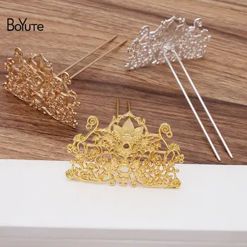 

BoYuTe (2 Pieces/Lot) Metal Alloy 74*52MM Flower Hair Stick Diy Hand Made Retro Palace Hair Jewelry Accessories Wholesale