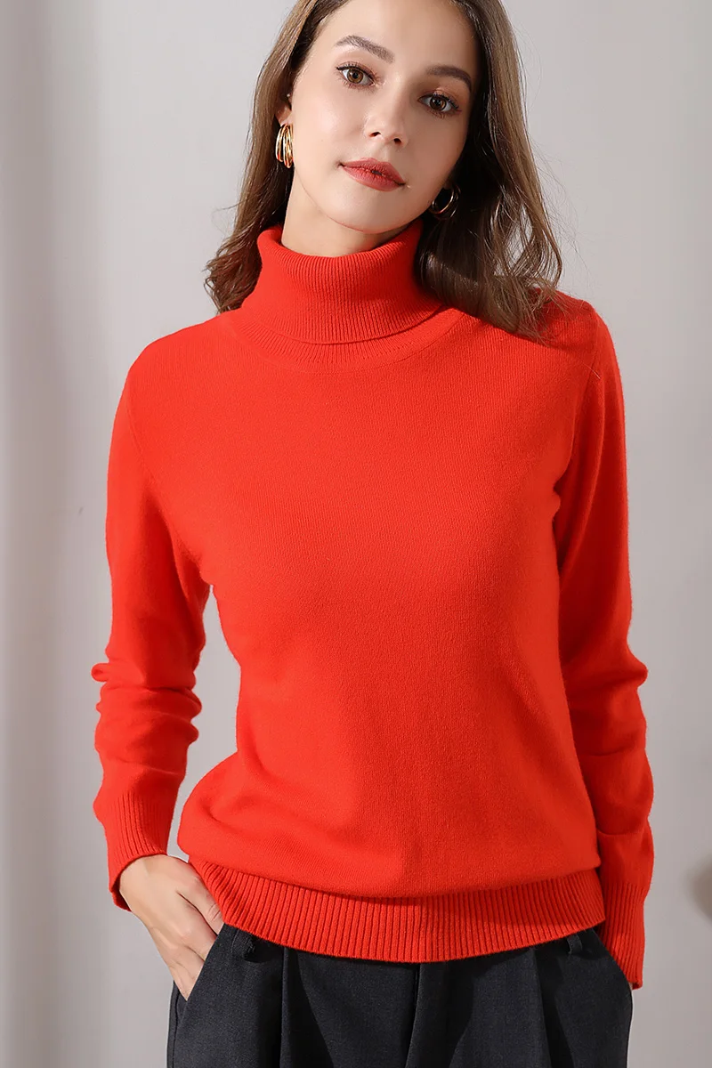Jumper do Sexo Feminino de Gola Alta Camisola Das Mulheres Inverno Quente Grosso Blusas De Natal Com Nervuras Malha Pulôver Tops