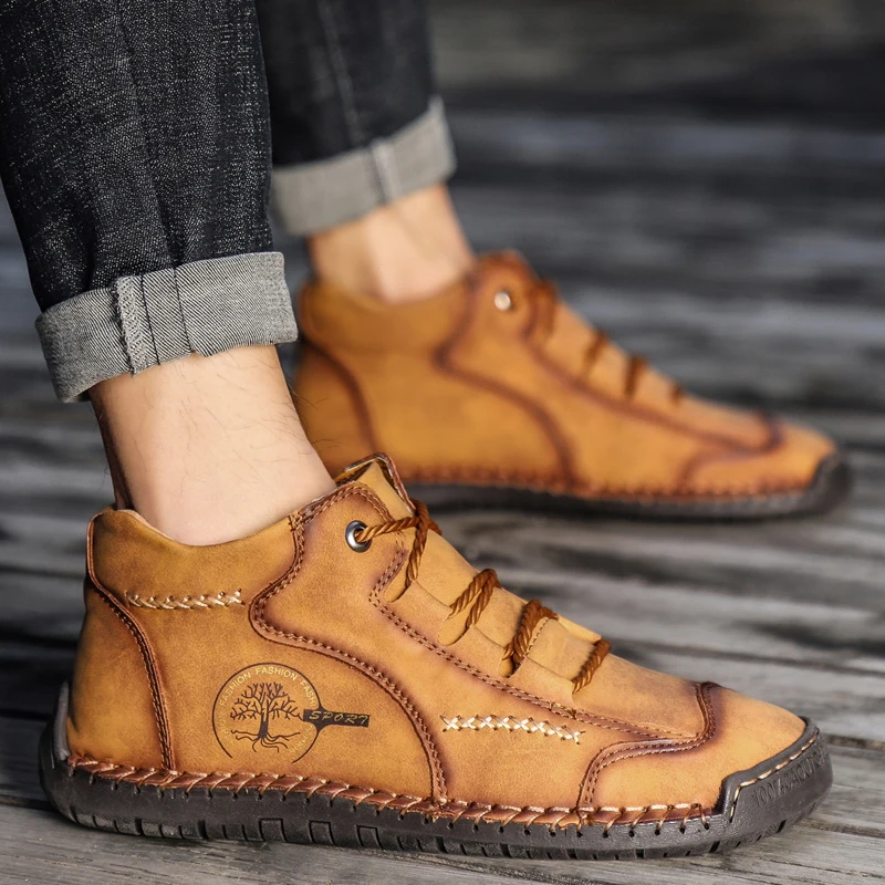 Winter Mens Boots Warm Fur Genuine Leather Mens Snow Boots Waterproof Men Ankle Boots Designer Outdoor Mens Motorcycle Boots