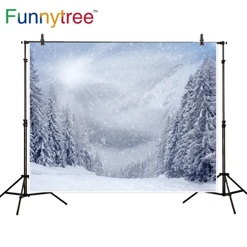 

Funnytree Winter Forest Christmas Background Mountain Snow Land Backdrop Photography Studio Photozone Photo Booth Photocall