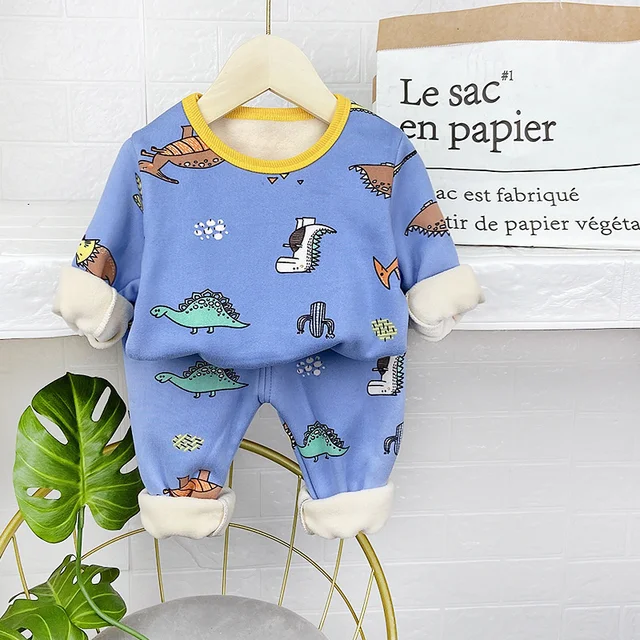 New Winter Children Keep Warm Clothes autumn Kids Boys Girls Thicken Cotton Jacket Pants 2Pcs/sets Baby Infant Casual Tracksuits XYLightBlue