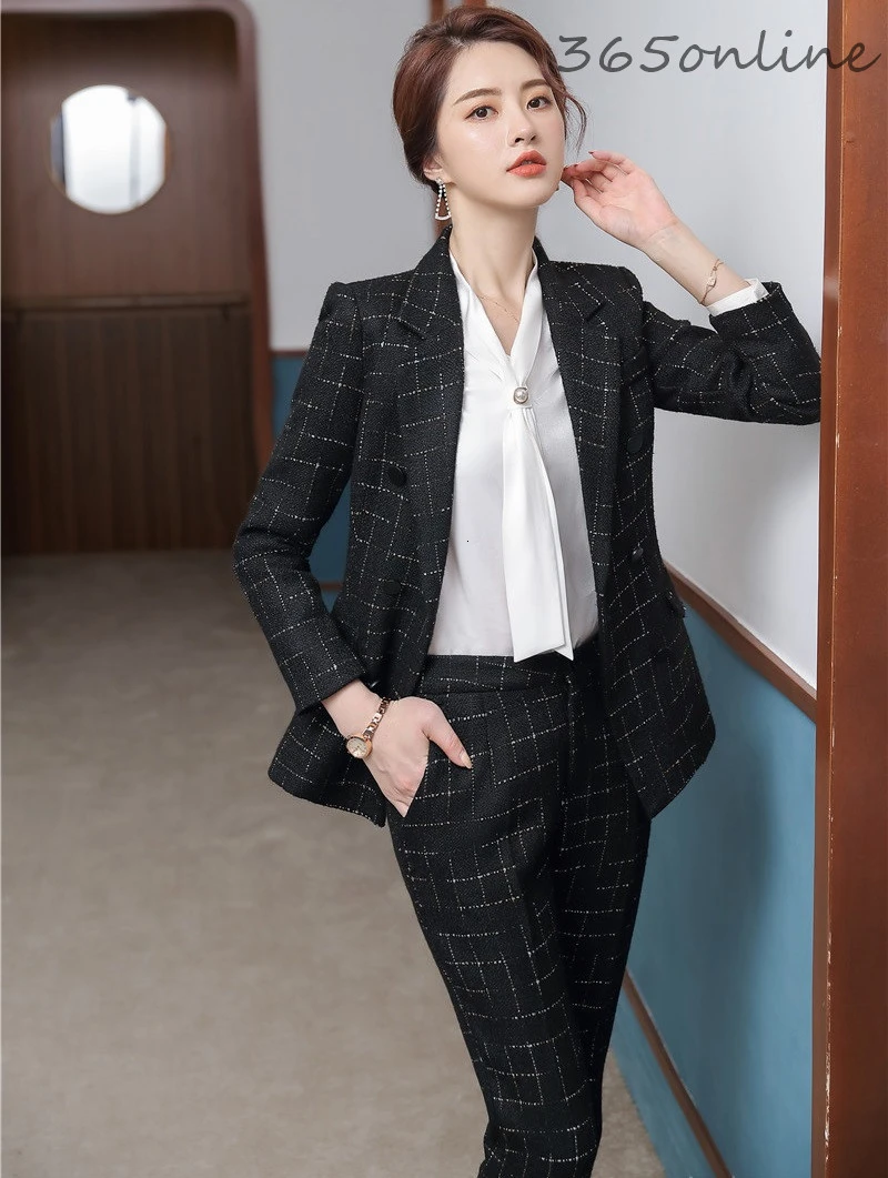 

High Quality Fabric Formal Uniform Designs Pantsuits with Pants and Jackets Coat for Women Business Work Wear OL Styles Blazers