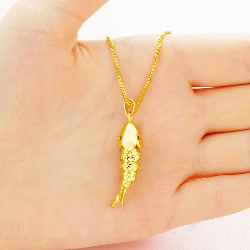 Fashion 24K Gold Fish Shape Pendant Necklaces for Women Metal Dubai Gold Charm Necklaces Statement