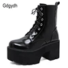 Gdgydh Woman Lace Autumn Boots Womens Ladies Chunky Wedge Platform Black Patent Leather Ankle Boots Punk Goth New Arrival 2022 ► Photo 2/6