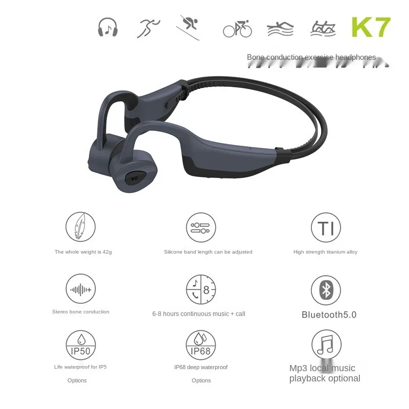 Free shipping Bone conduction Bluetooth headset 5 0 movement waterproof Support memory card Intelligent noise reduction