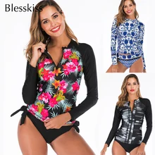Blesskiss, 2 предмета, танкини, купальник для женщин, купальник,, спортивный, с принтом, длинный рукав, Ретро стиль, купальный костюм для женщин