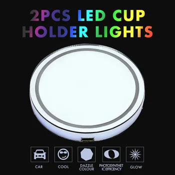 

Onefire 2pcs/set LED Cup Holder Lights USB Colorful Atmosphere Lights Lamp Drink Holder for Home Car Anti-Slip Mat Auto Products