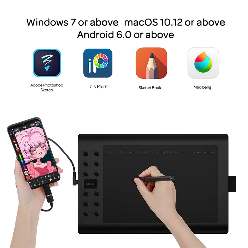 Níveis de Inclinação Stylus para Windows Android os Tablet com 8192 Gaomon Graphics Gráficos Desenho Suportado Bateria-livre - Mac Android os M106k Pro 10 - Imagem 3