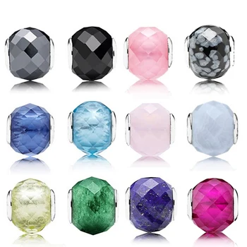 

925 Sterling Silver Geometric Facets jewelry Essence Small Hole Murano Glass Beads Fit Essence Bracelet Europe Gemstone Charm