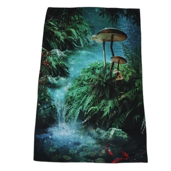 

Fantasy House Decor Collection, View Of Fantasy River with A Pond, Fish And Mushroom in Jungle Trees moss eden Wall Hanging Tape