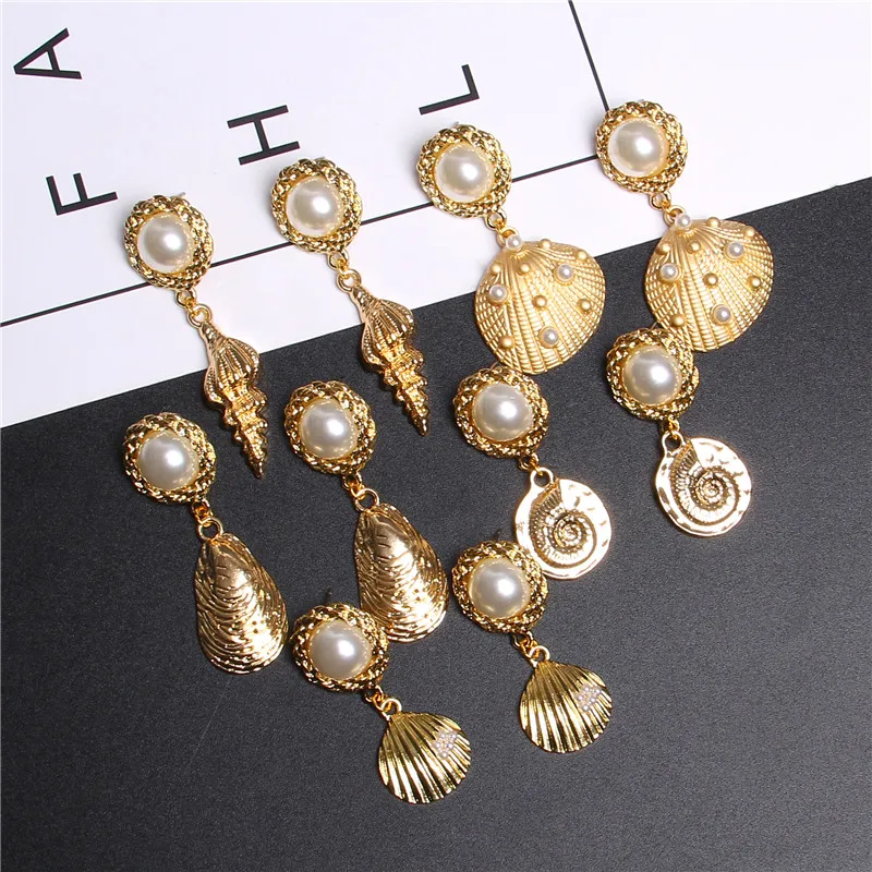 

korean Gold Earrings 2019 Metal Alloy Simulated Pearl Earrings for Women Earrings Set Brincos Women Earring Femme Female