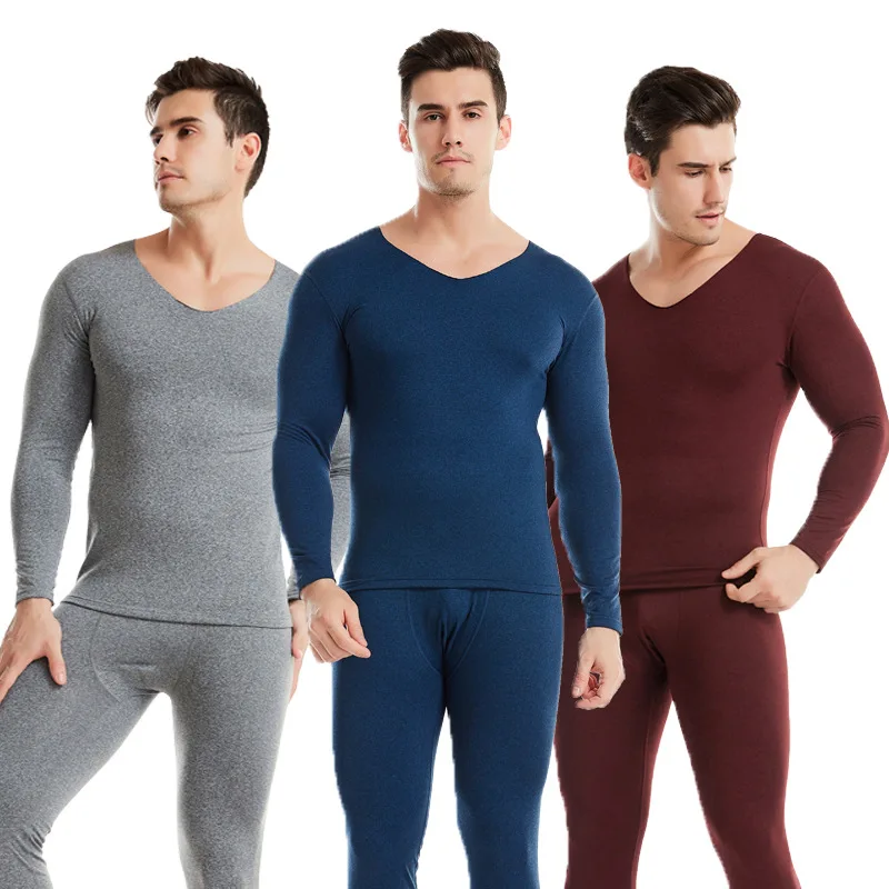 

JIAYAN Men's Long Johns 2Pcs Seamless Thermal Underwear Plus Velvet V-neck Long Trousers Suit Bottoming Shirt 2020 Autumn