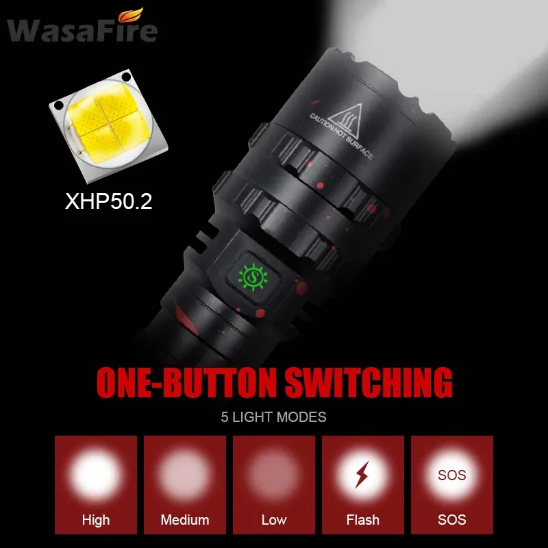 Portable Rechargeable XHP 50 LED Flashlight Powerful 5 Modes Tactics Flashlight 18650 Battery Outdoor Camping Bicycle Torch Lamp