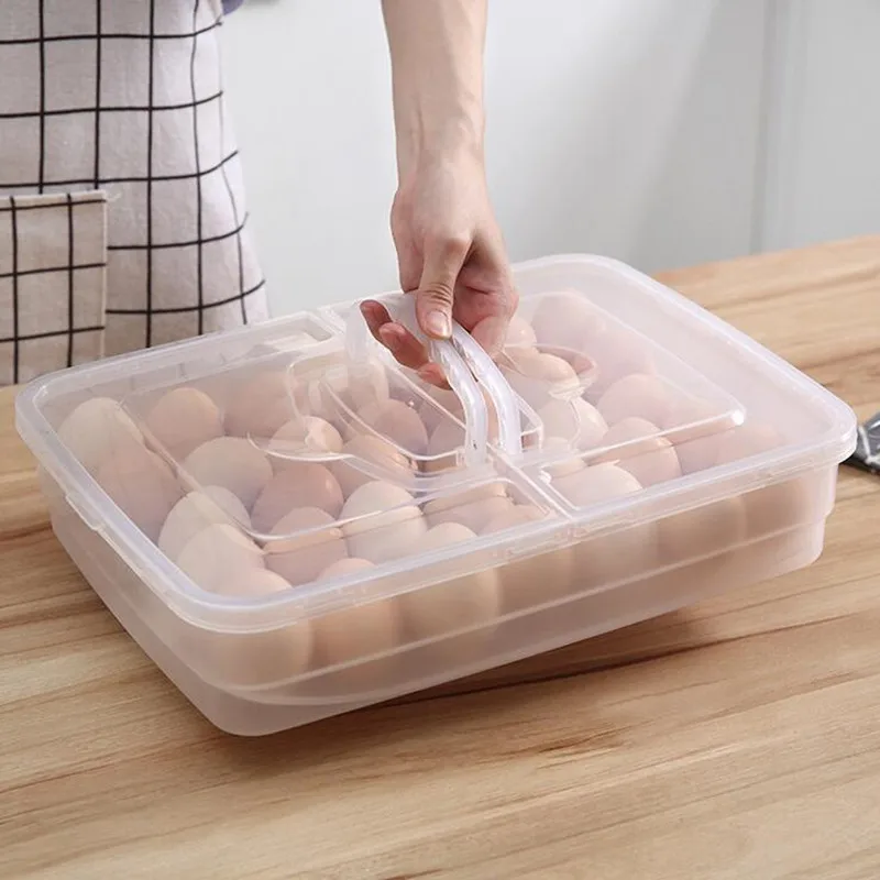

10/18/34 Grids Fresh-keeping Box Transparent Lid Storage Box Egg Box Refrigerator Fresh-keeping Household Kitchen Items