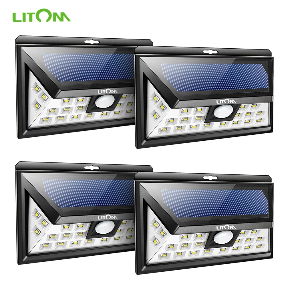 LITOM 24 LED Outdoor Solar Wall Lights Motion Sensor Garden Panel Security Lamp 