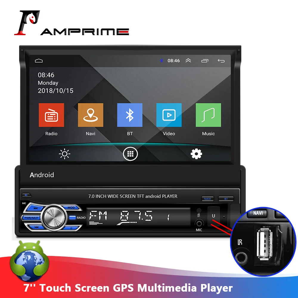 Автомагнитола AMPrime мультимедийный плеер на Android с 7 &quotсенсорным экраном GPS Wi Fi MP5