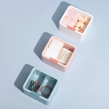 

Makeup Brush Cosmetic Puff Cotton Swab Holder Square Storage Box Solid Color Desktop Jewelry Organizer Box With Lid