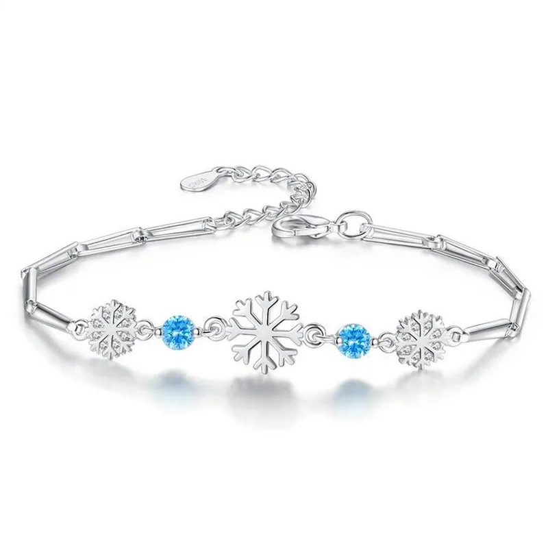 New Collection 925 Silver Winter Snowflake Zircon Women Bracelets Chain Link Bracelet Simple Christmas Gift Korea Jewelry | Украшения и