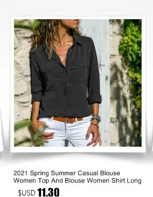 2021 Spring Summer Casual Blouse Women Top And Blouse Women Shirt Long Sleeve Button Pocket Black Solid Turn-down Collar Shirt