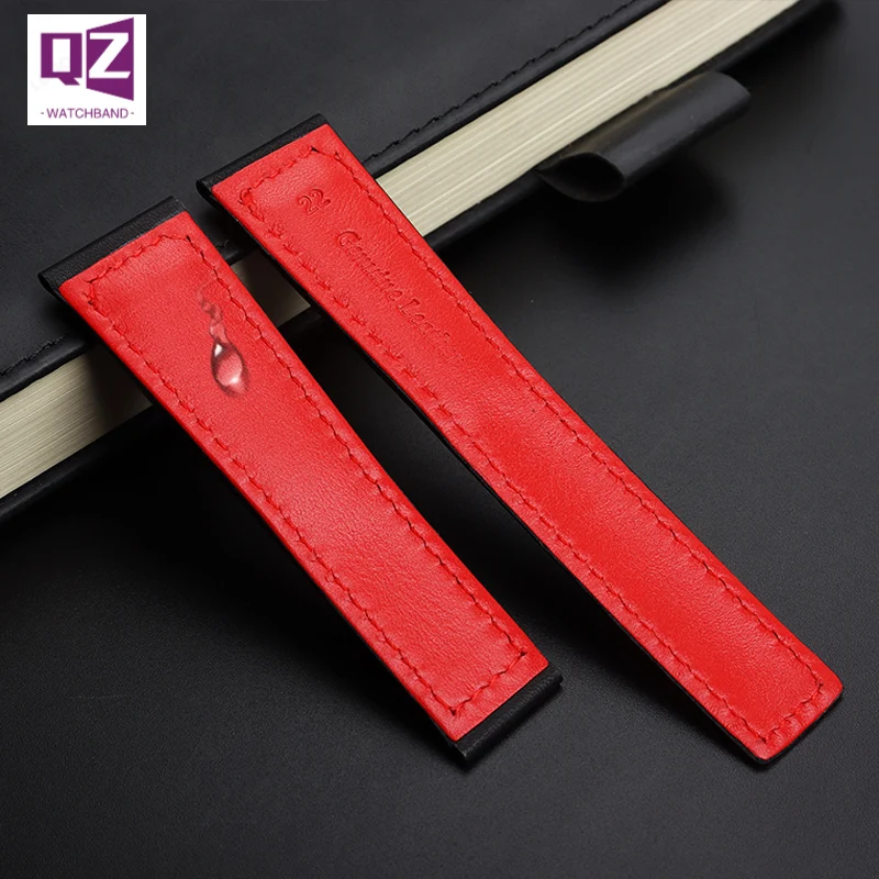 COW LEATHER Watch Strap 22mm watchband for tag heuer fiyta tissot watch band Red stitches Genuine leather bracelet High quality