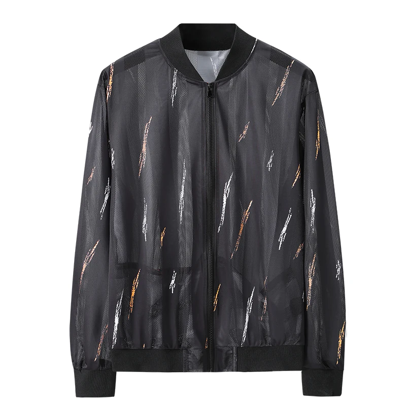 

Summer Thin Jackets Men Fit Bomber Jacket Sun Protection Clothing Stand Collar Hollow Streetwear Outwear plus size 9XL 8XL 7XL