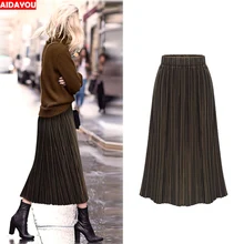 Осень Зима Модные бархатные плиссированные юбки сплошной цвет Высокая талия Эластичные Обтягивающие Повседневные Вечерние женские винтажные юбки ouc628a