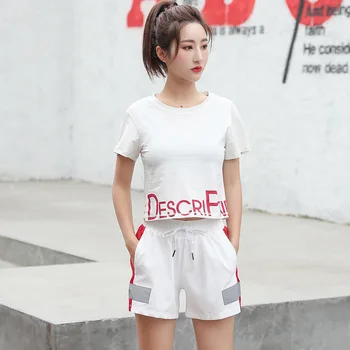 

Printed letters reflective patch shorts short sleevesuit sweatsuits for women women two piece outfits