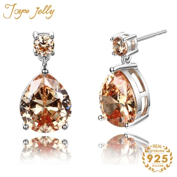 

JoyceJelly Drop Earrings for Women Water Drop Champagne Gemstone Women 925 Stelring Silver Hot Wedding Jewelry Gifts Wholesale