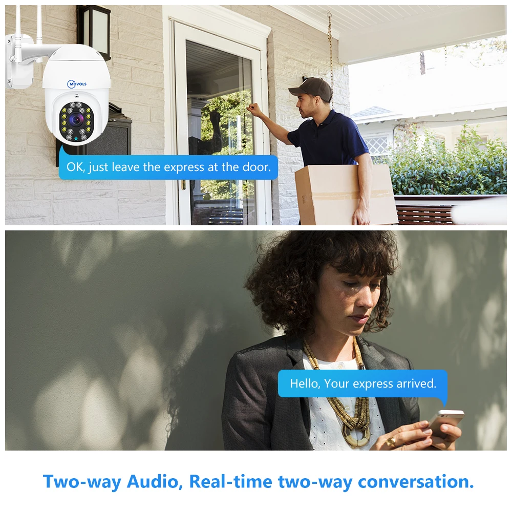 MOVOLS 3MP 5MP IP Camera Smart Tracking Wireless Two Way Audio PTZ Outdoor Water