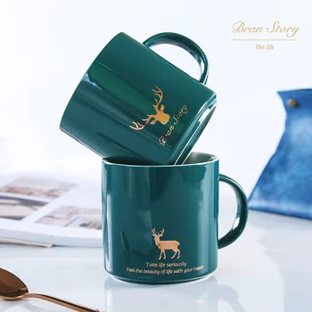 

Favourite Ceramic Coffee Mug Milk Cup Drinkware Antlers and fawn patterns Teacup Simple and Creative cups and mugs with Handgrip