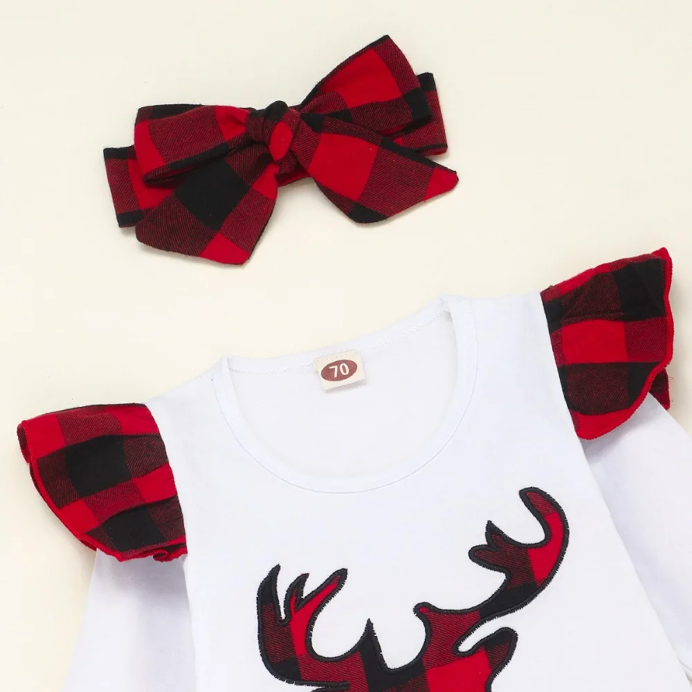 Christmas Baby Boy Girls Costume Clothes set Cotton Reindeer Long sleeve Top+ Pant+ Headband 3PC Outfits