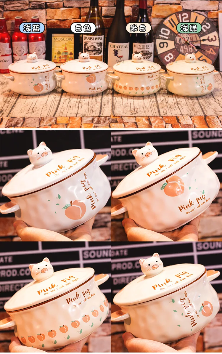 HQ creative ceramic bowl lovely large Ramen instant noodles cup lunch box Japanese tableware with spoon chopsticks and fork