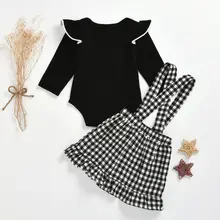 Emmaaby/комбинезон для новорожденных девочек от 0 до 24 месяцев, комбинезон+ клетчатая юбка на бретелях, платье, комплект одежды из 2 предметов