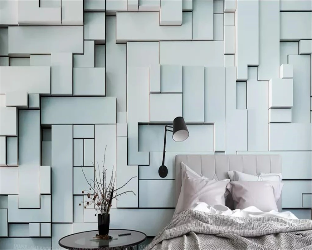 

Drop Shipping Custom Large Wallpaper Simple 3D Stereo Abstract Papel De Parede Nordic Fresh Wall Geometry Block Wallpaper