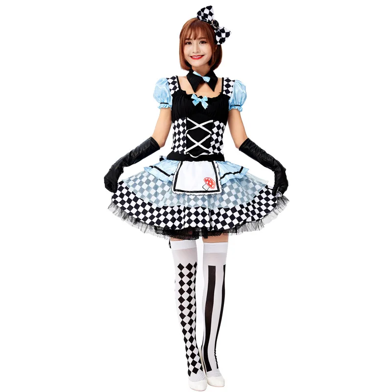 

Anime Game Alice In Wonderland Blue Party Cosplay Costume Halloween Alice Dream Sissy Maid Lolita Princess Dress