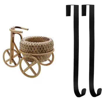 

2 Pack Front Door Wreath Hanger Hook Iron 15 Inch over the Door Hook with Bamboo Woven Hand-Woven Straw Fruit Basket