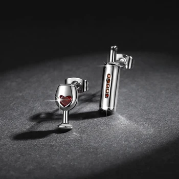 

Asymmetric Love Wine Earrings for Woman Fashion Red Crystal Cubic Zirconia Stud Earrings Wholesale Dropshipping