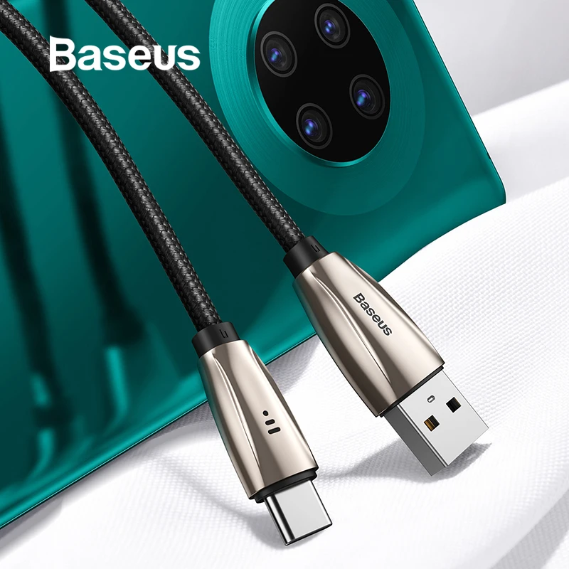 Светодиодный кабель Baseus type-C для samsung S10 S9 Quick Charge 3,0 кабель USB-type C для Xiaomi Redmi Note 8 USB-C кабель type C