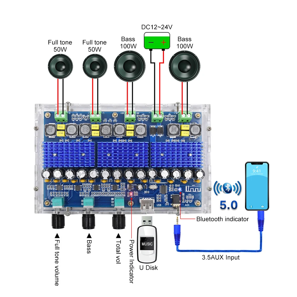 AIYIMA TPA3116D2 Bluetooth 5,0 усилитель доска 50 Вт* 2+ 100 Вт* 2 4 канала сабвуфер усилитель аудио звуковой усилитель усилители доска