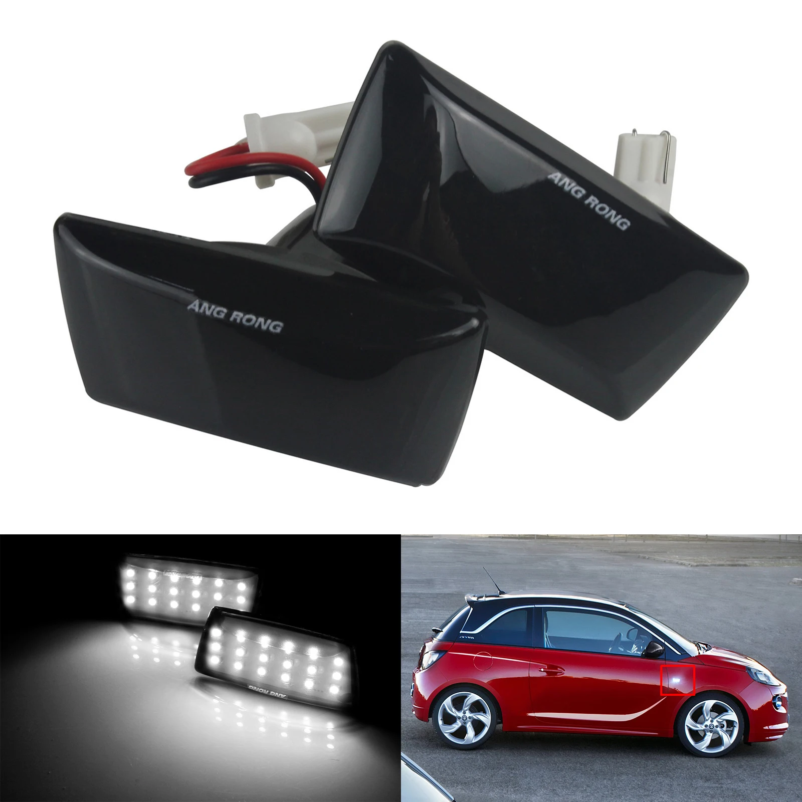 ANGRONG светодиодный Белый Ретранслятор с черным объективом 2x для Vauxhall Astra H J Corsa D