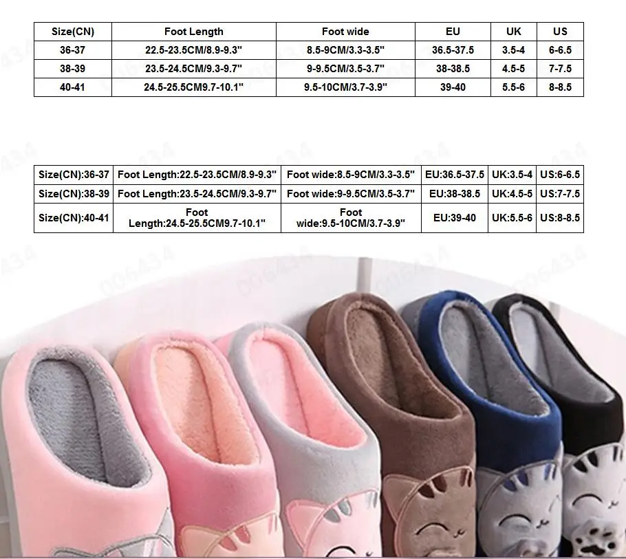 Женские зимние домашние тапочки с мультяшным котом Нескользящие теплые шлепанцы